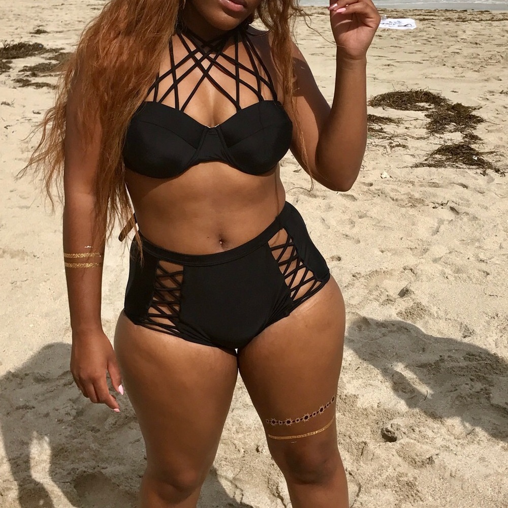Black high waisted bathing suit